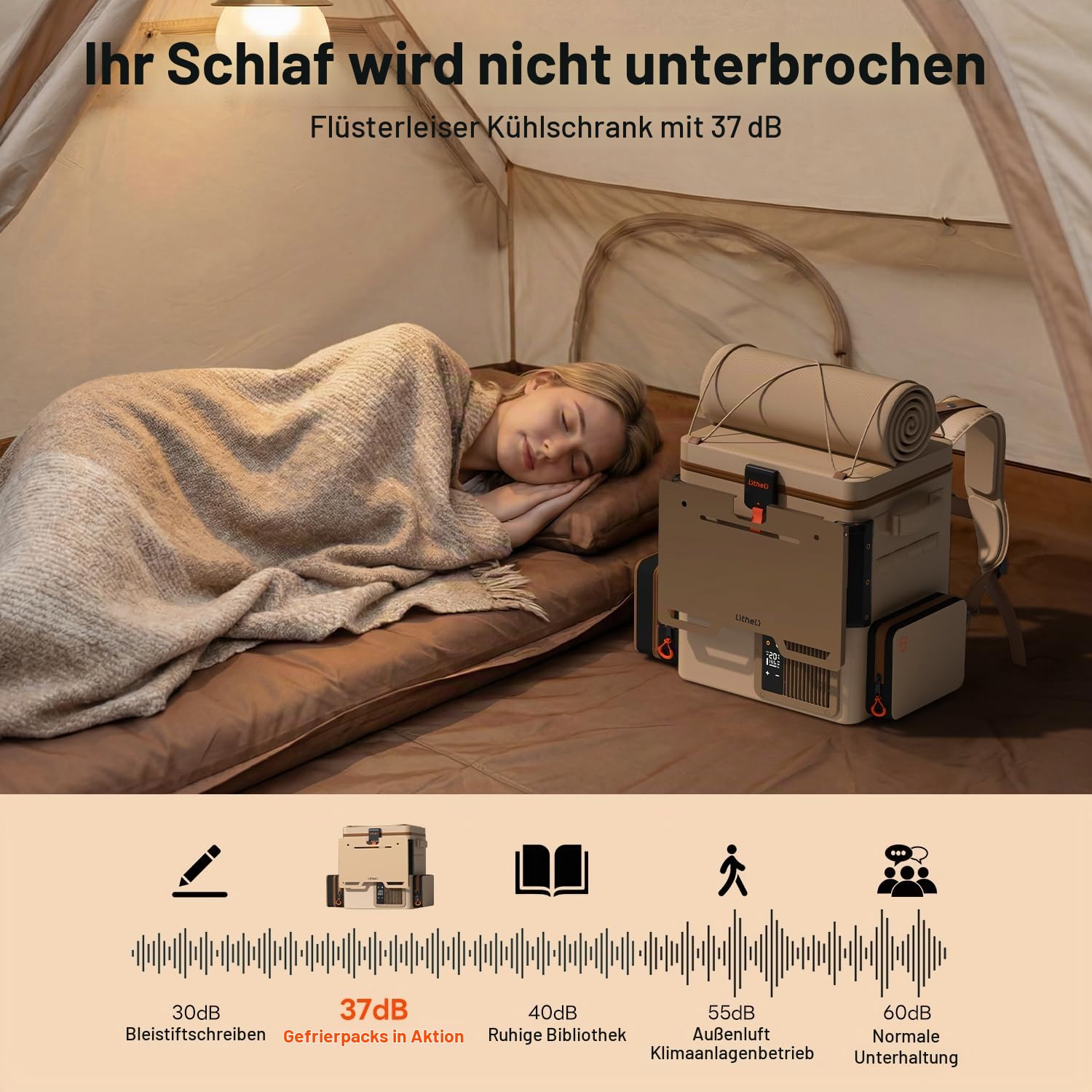 LiTHELi Frozen Pack 12V Autokühlschrank & Tragbarer elektrischer Kühlakku, 20L/21QT mit 2 U20 Batterien, -4~68℉ Reisekühlschrank mit Gefrierfach für Camping, Roadtrips, Wohnmobil, Boot & Strand
