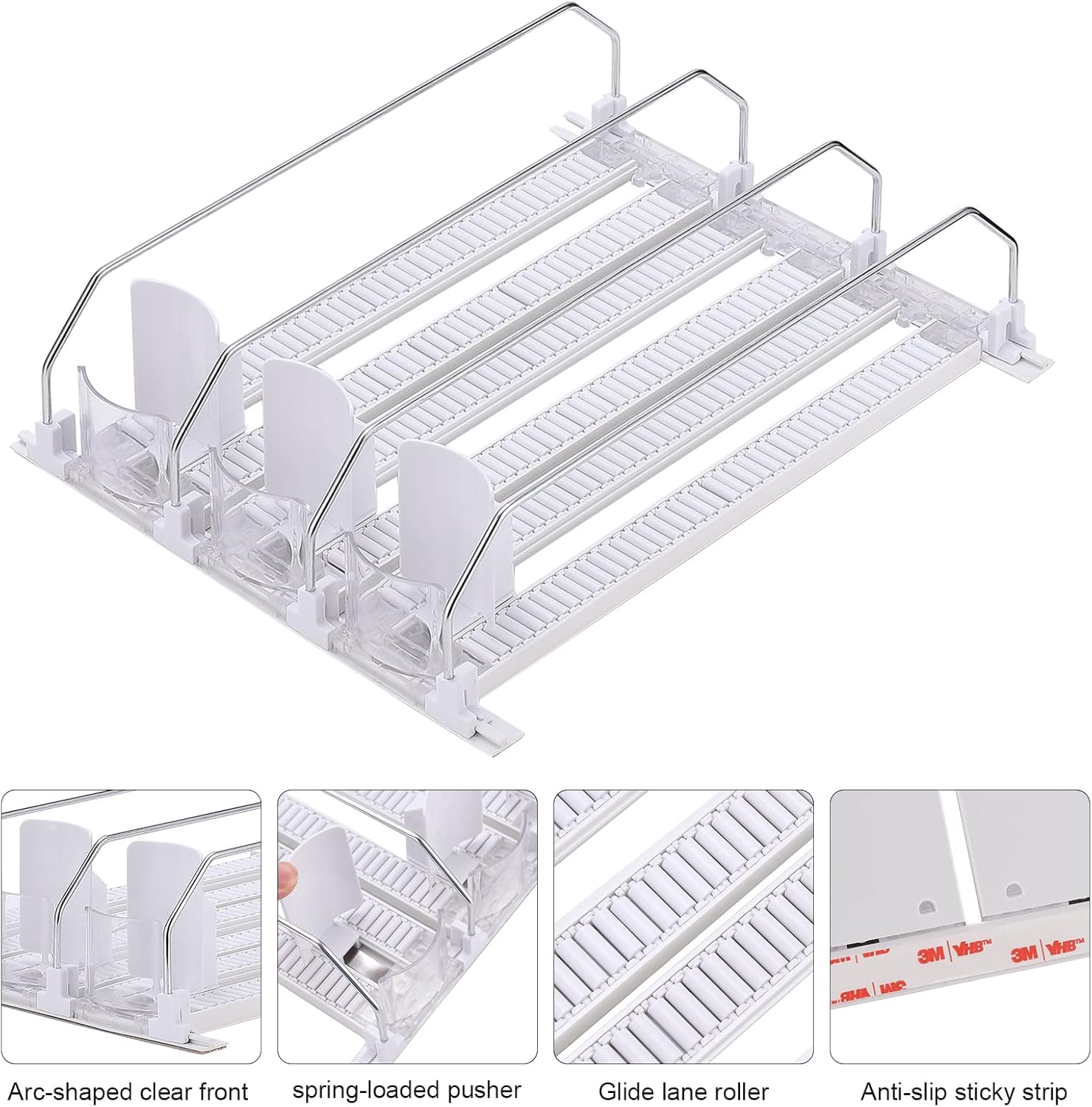 Drink Dispenser for Fridge, 6 Row Self-Pushing Soda Can Organizer for Refrigerator, Width Ajustable Beverage Pusher Glide Beer Pop Can Water Bottle Storage for Pantry (6 Row)