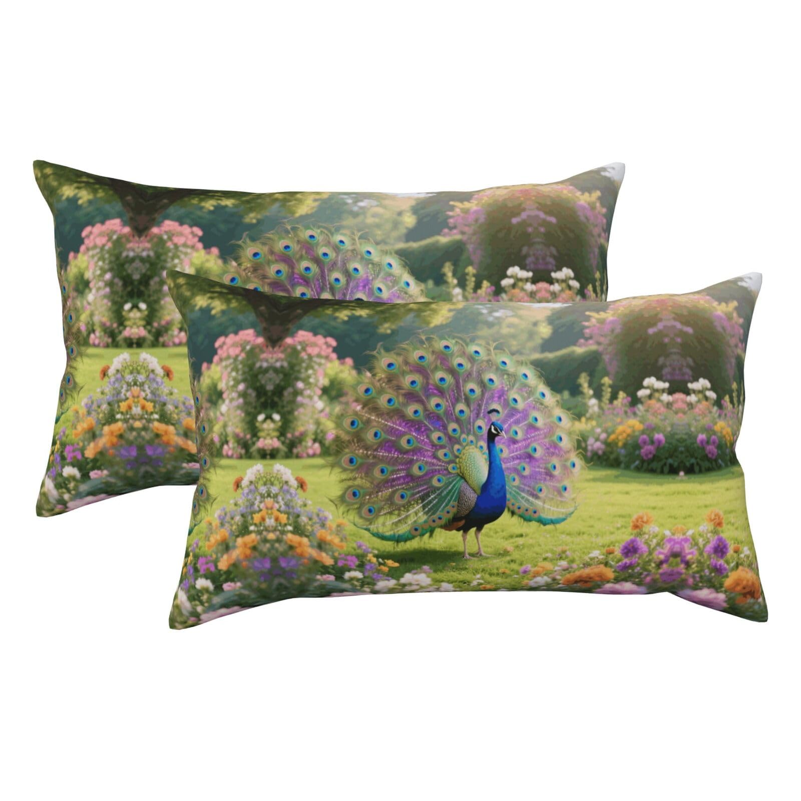 Beautiful Peacock with Colorful Feathers Luxury King Pillowcases Set of 2, Plush Velvet Feel Pillow Covers with Hidden Zipper, Skin & Hair Friendly, 20x36 Inches Pillow Cases for Sleeping Gift