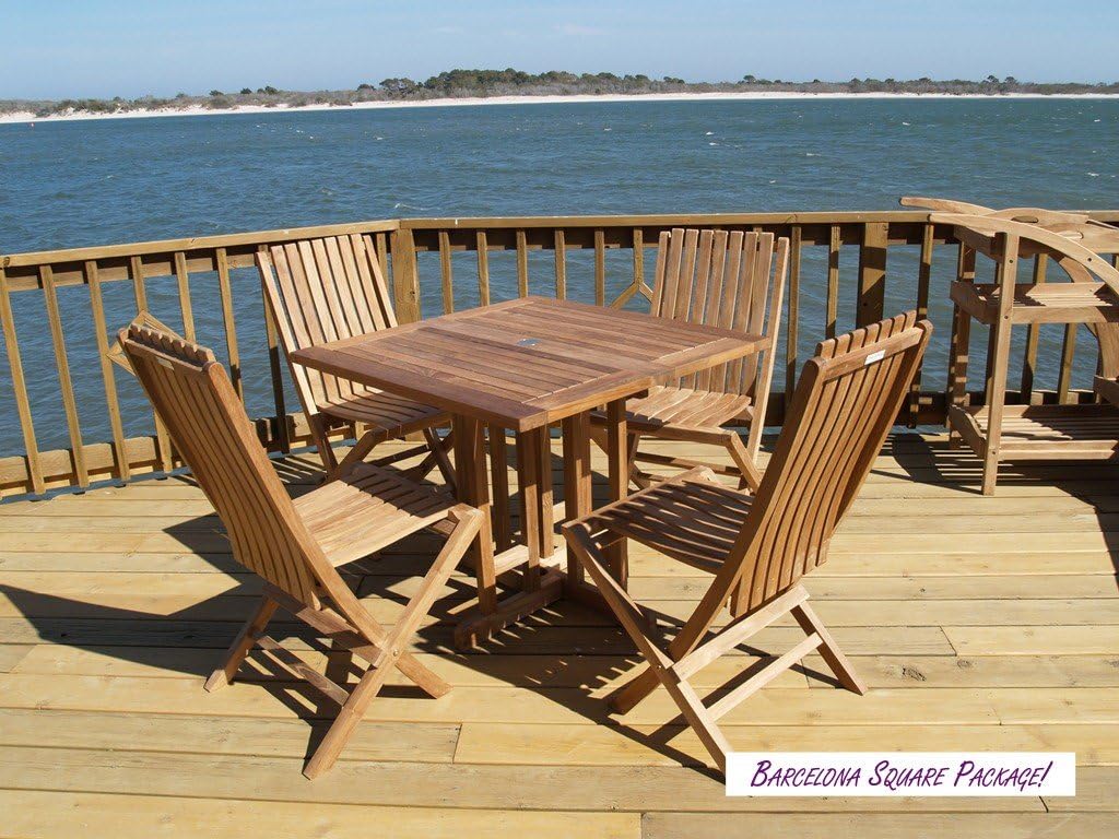 Windsor's Premium Grade A Teak 35" Square Dropleaf Table w/4 Java Folding Chairs w/Lumbar Support Back,5 Yr Wrty,World's Best Outdoor Furniture! Assembled