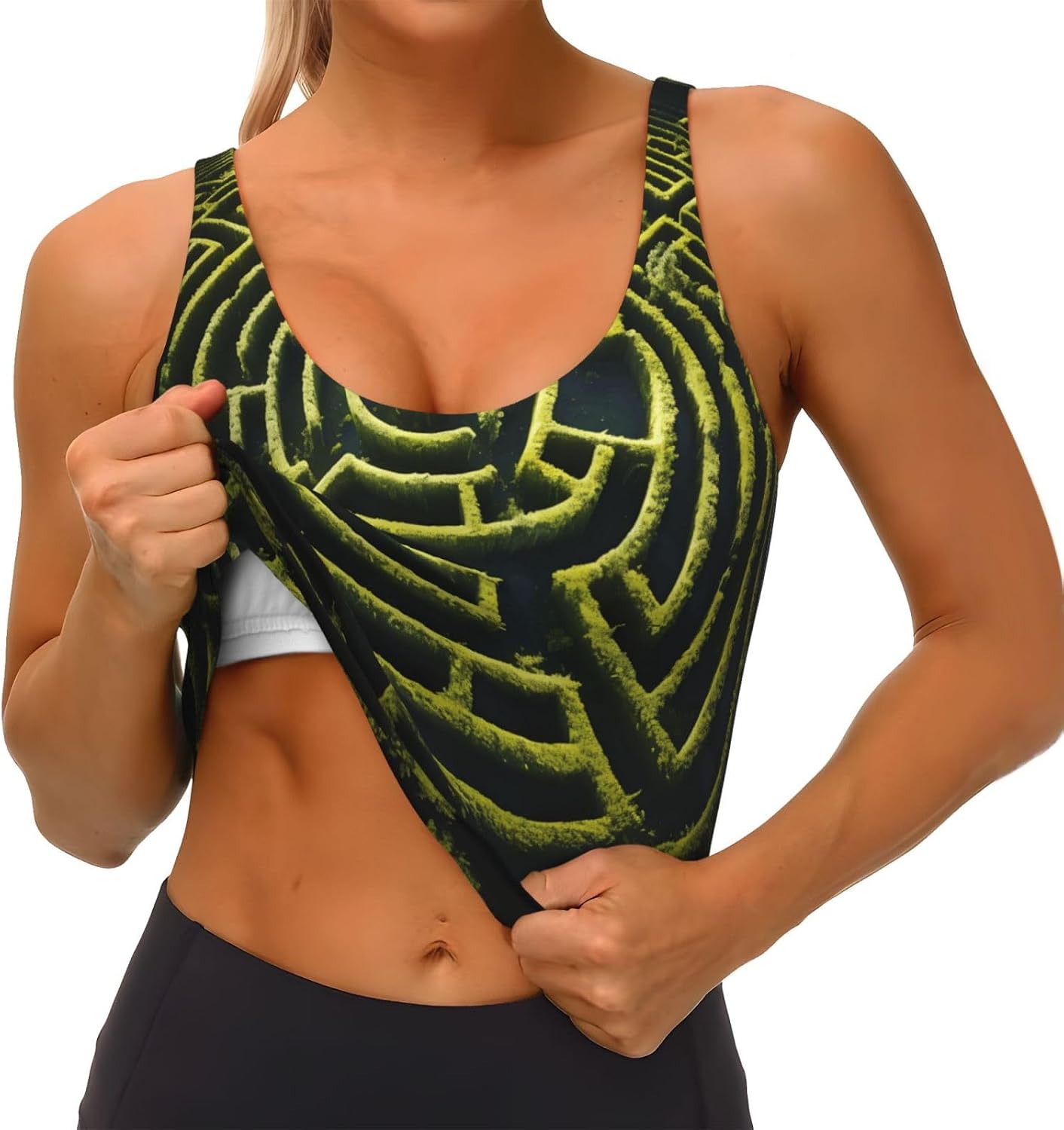Mazes Printed Women's Sports Vest, Suitable for Yoga, Pilates and Fitness Training -