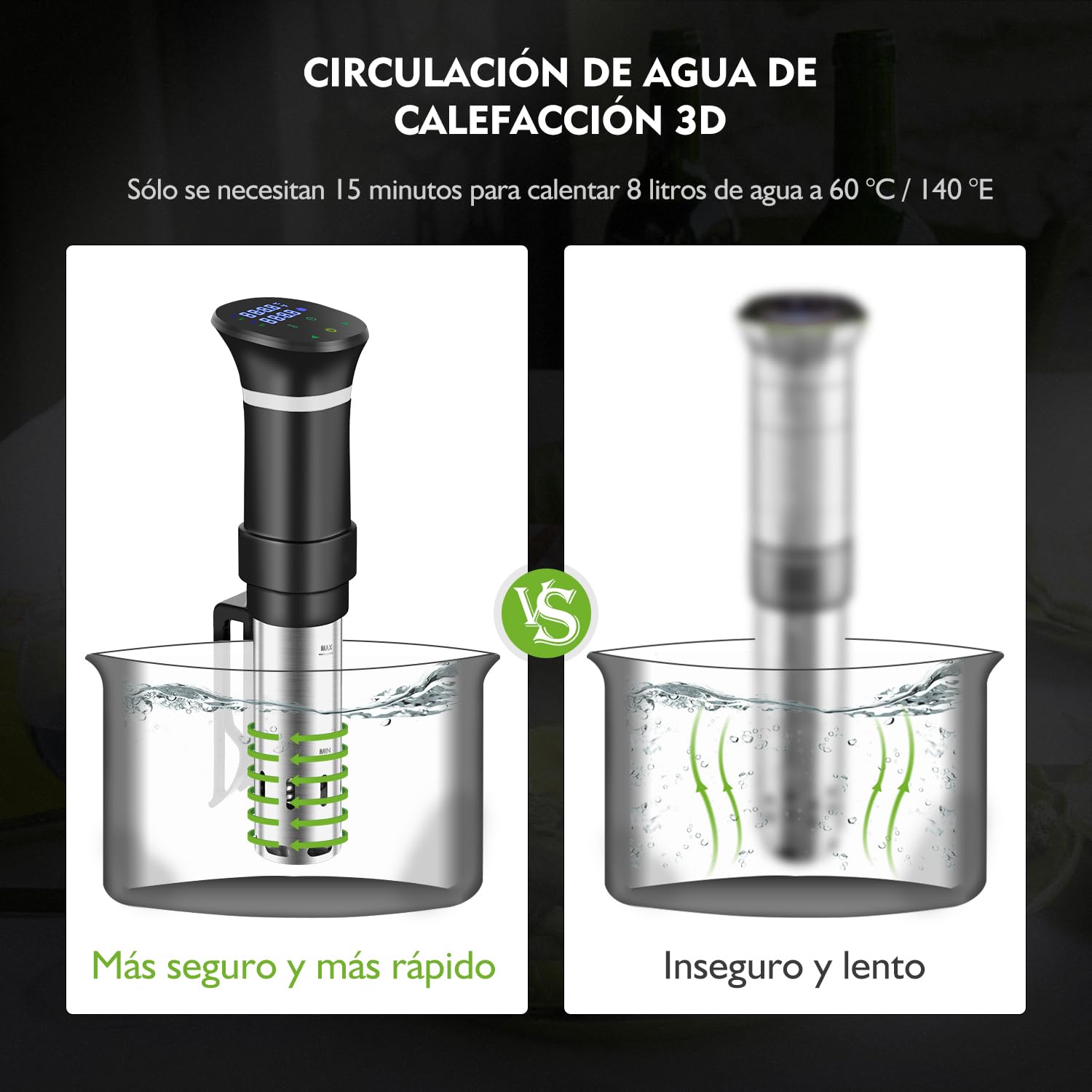 Sous Vide Garer Sous Vide Stick de acero inoxidable, olla de cocción lenta con pantalla táctil LED, 1000 W, con ajuste preciso de temperatura y temporizador, incluye libro de recetas, gris