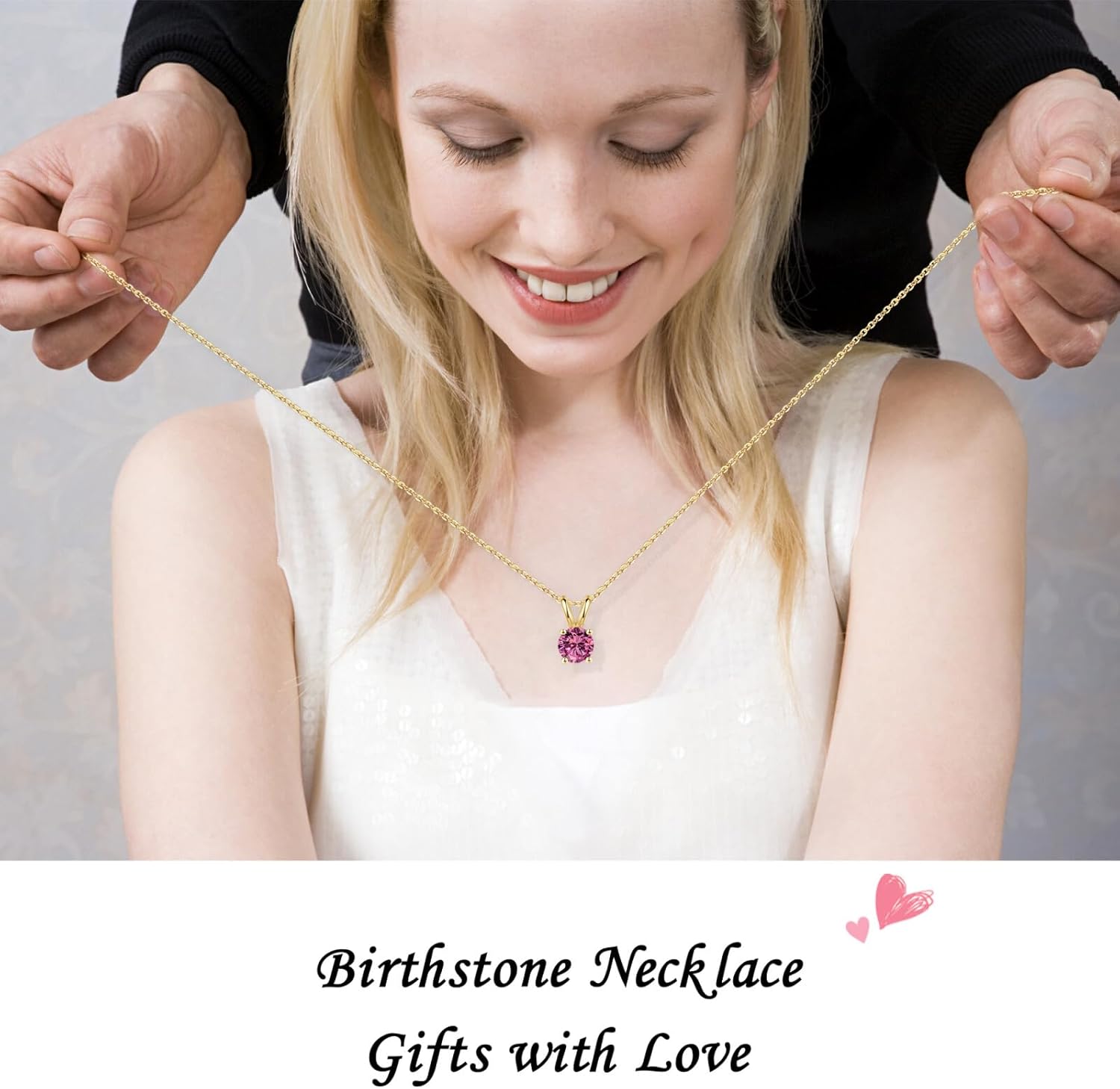 SMILEST Birthstone Necklace for Women Mom Wife, 1ct Sparkle Round Cut Birthstone Pendant 925 Sterling Silver Necklace Gifts for Women Mom Wife Friend - Image 3