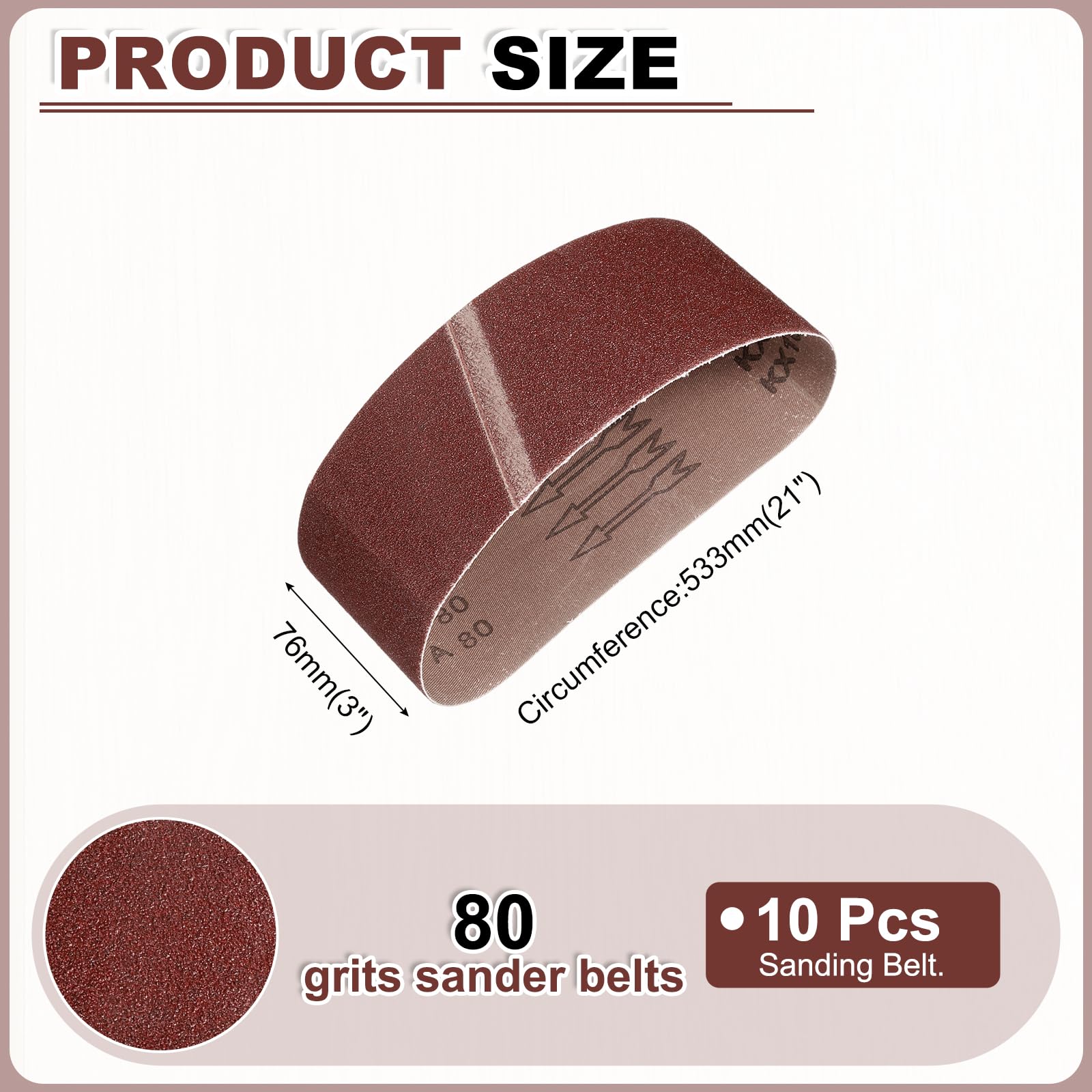 QUARKZMAN 76mm x 533mm Bandes de Ponçage, 10 Pcs 80 Grains Bande Abrasive en Oxyde D'aluminium pour Travail du Bois, Polissage du Métal, Affûteuse de Couteaux