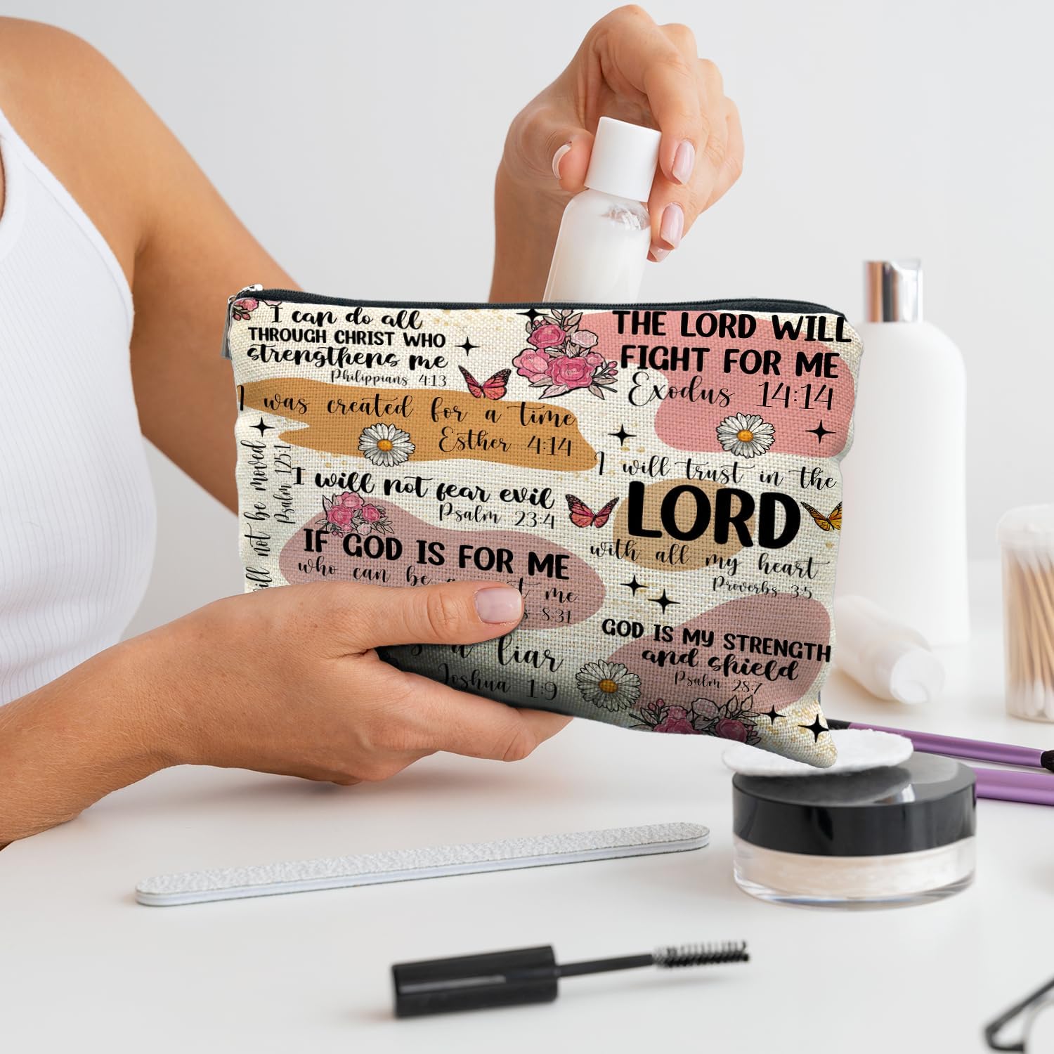 Bible Verse Scripture Christian Makeup Bag, Bible Study Supplies for Women, Faith Gifts, Religious Accessories image 4