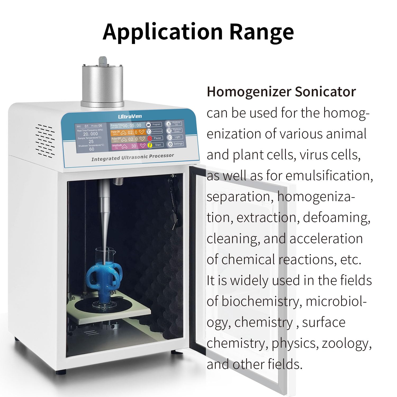 Homogenizer Sonicator,lab Sonicator Homogenizer with Temperature Probe,Electric Lifting,YP-S1800T,20-2000ml (1800, Watts)