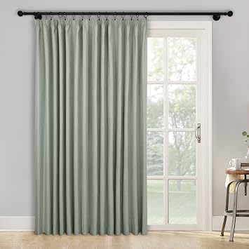 Fcosie Pinch Pleat Blackout Linen Look Curtains 102 Inches Long, Extra Wide Back Tab Curtains, Privacy Protecting, Light Blocking, Room Darkening Window Drape, 2 PCS, 100" Wx102 L, Fog Green