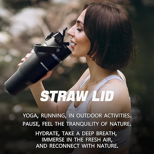 Miniatura 7 de Botellas de agua de acero inoxidable de 32 onzas con pajilla vaso aislado con tapa a prueba de fugas 24 horas frías12 horas calientes  el mejor