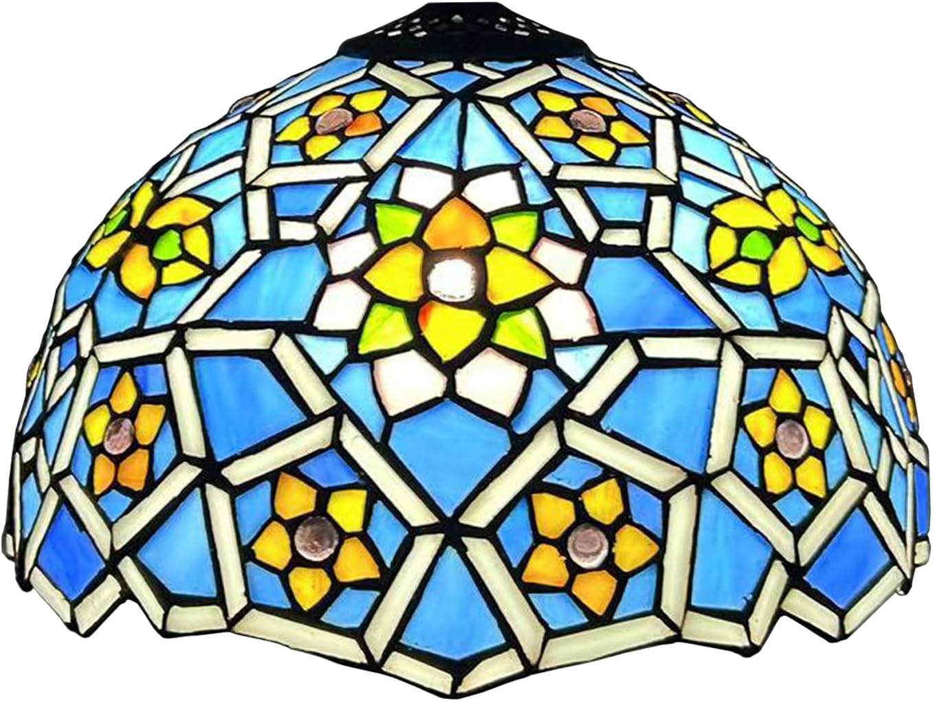 12 Inch Tiffany Style Lamp Shade Replacement, Only W12H7 Inch Yellow Blue Stained Glass Floral Lampshades, Retro Lamp Cover Accessories Fit for Table lamp Pendant Light Ceiling Fixture