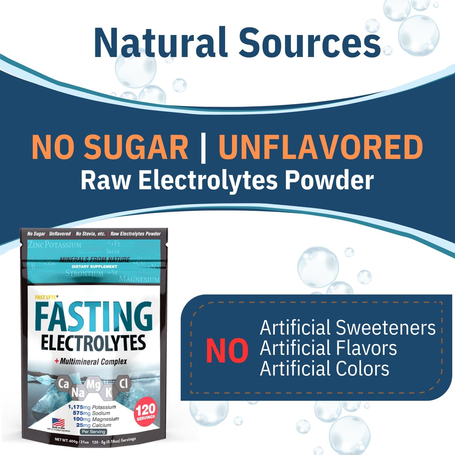 Fast Lyte Fasting Electrolyte Supplement Powder | No Sugar Unflavored Raw Electrolytes | 25% RDI Magnesium and Potassium with Trace Minerals | Carnivore & Keto Friendly | Sugar Free Fasting Salts