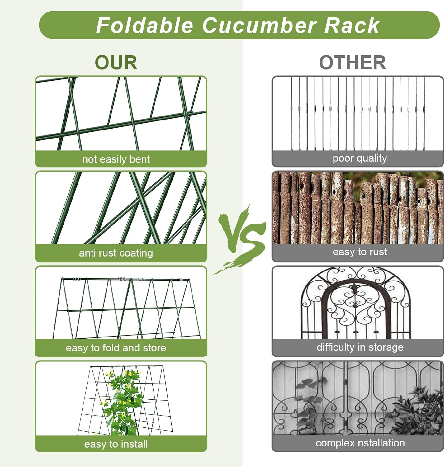 Amoskey Cucumber Trellis, Garden Trellis for Climbing Plants Outdoor, Foldable A-Frame Trellis, Cucumber Trellis for Raised Bed for Cucumbers, Peas, or Tomatoes (Green, Bold Large Grid 46''H*36'W)