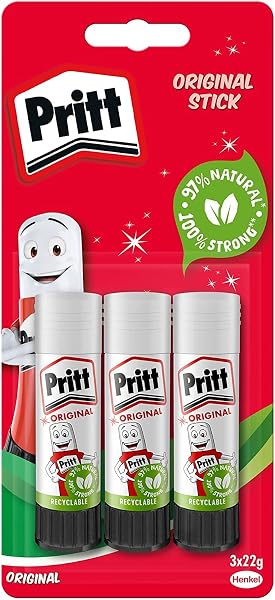 Pritt Glue Stick, Safe & Child-Friendly Craft Glue for Arts & Crafts Activities, Strong-Hold adhesive for School & Office Supplies, 22 g (Pack of 3) - 1