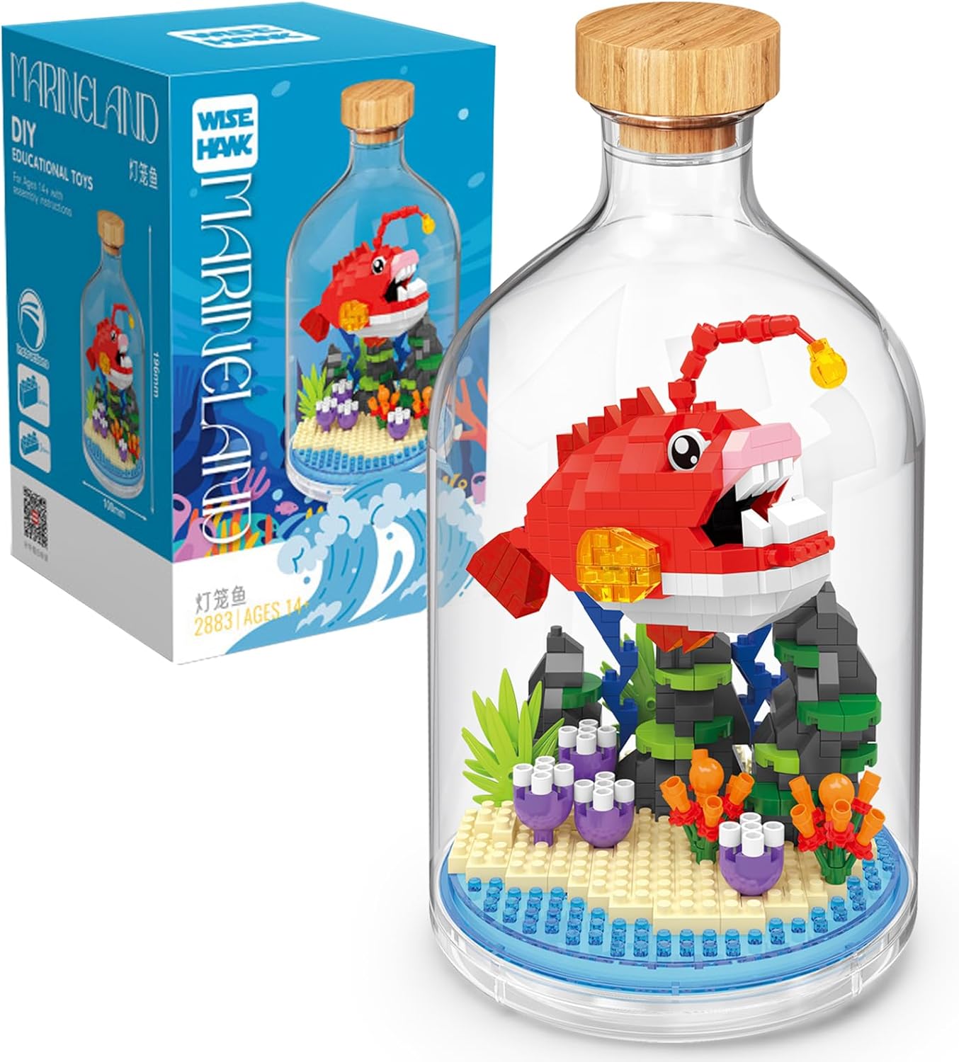 Creative Lantern Fish Toy Building Set,Adult Mini Animal Friend Set,Party Favors Gift for Friends,Office Home Decor Fishes Building Block Kits,New Year Easter Birthday Gift for Family