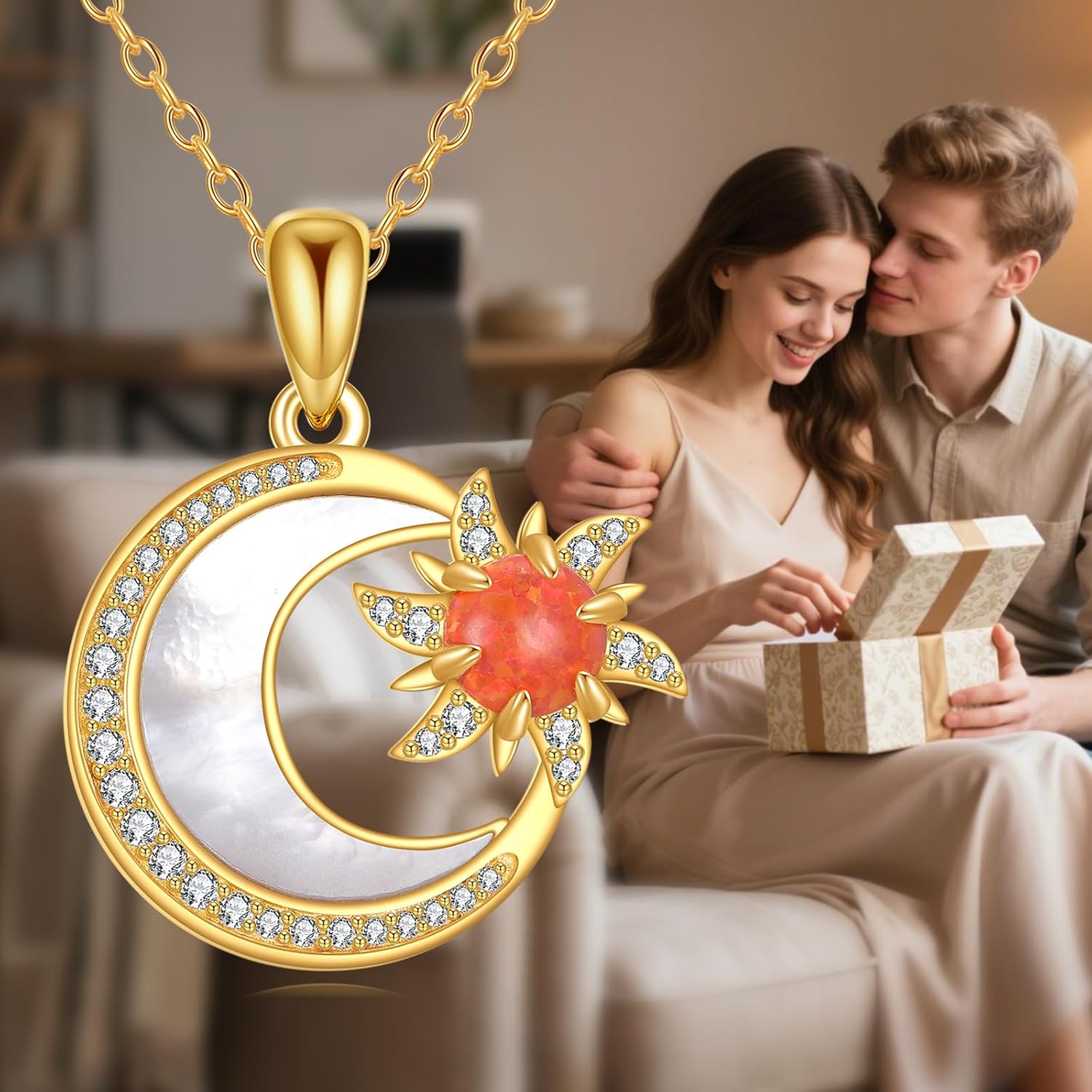 POPLYKE Sun and Moon Necklaces for Women 925 Sterling Silver Sun Moon Necklace with Opal Jewelry Gifts for Women - Image 6