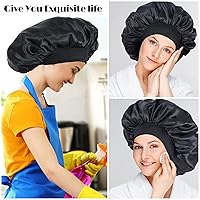 Vista 6 de Gorro de seda para dormir de doble capa de satén ajustable para mujeres negras, gorro de dormir reversible para cabello rizado (negro)