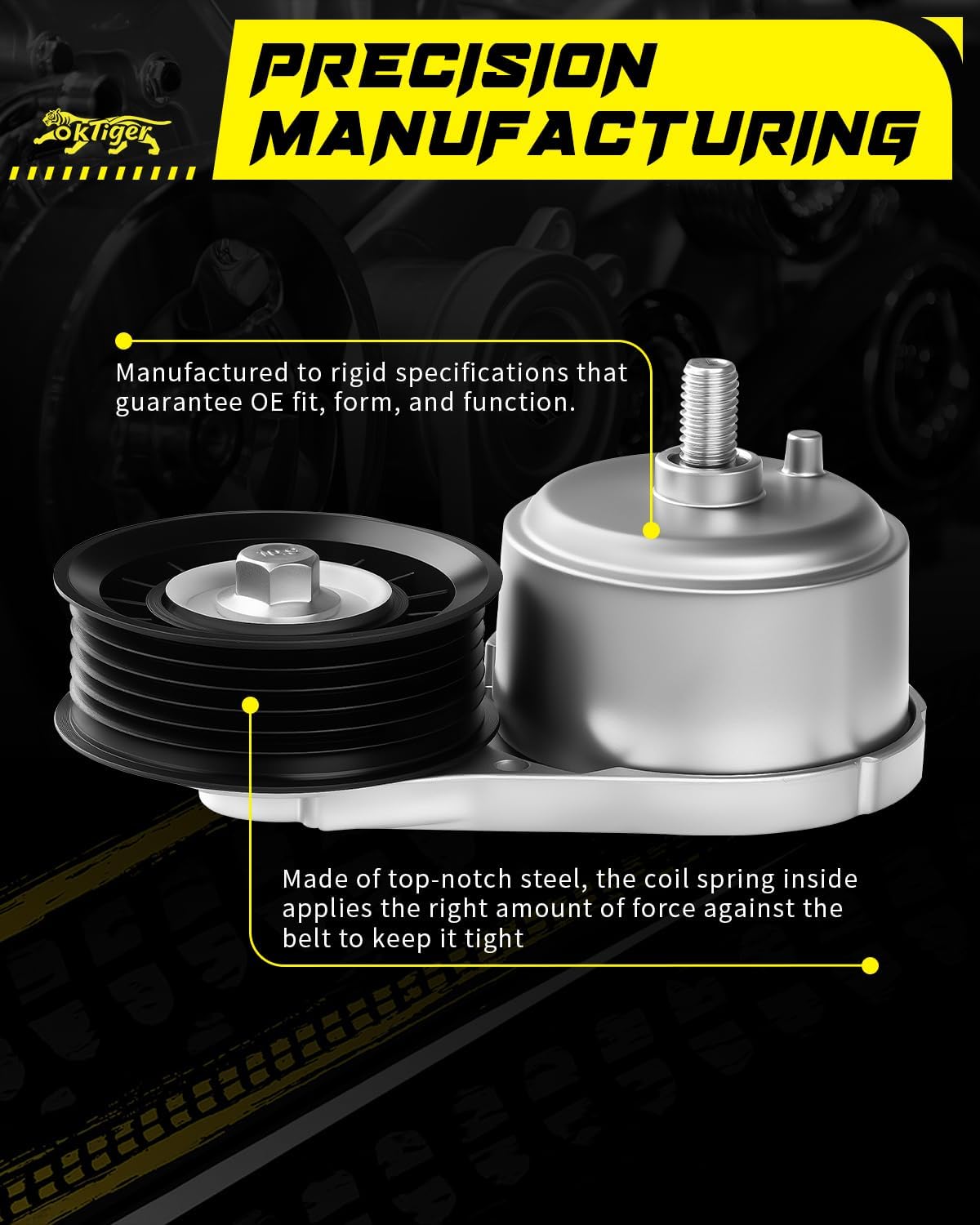 Oktiger 38103 Belt Tensioner Assembly with Pulley Fit for GMC Sierra Yukon for Chevy Silverado 1500 Tahoe for Cadillac Escalade for Oldsmobile Bravada for Isuzu 4.3L 5.0L 5.7L 7.4L V6 OE# 8102396700