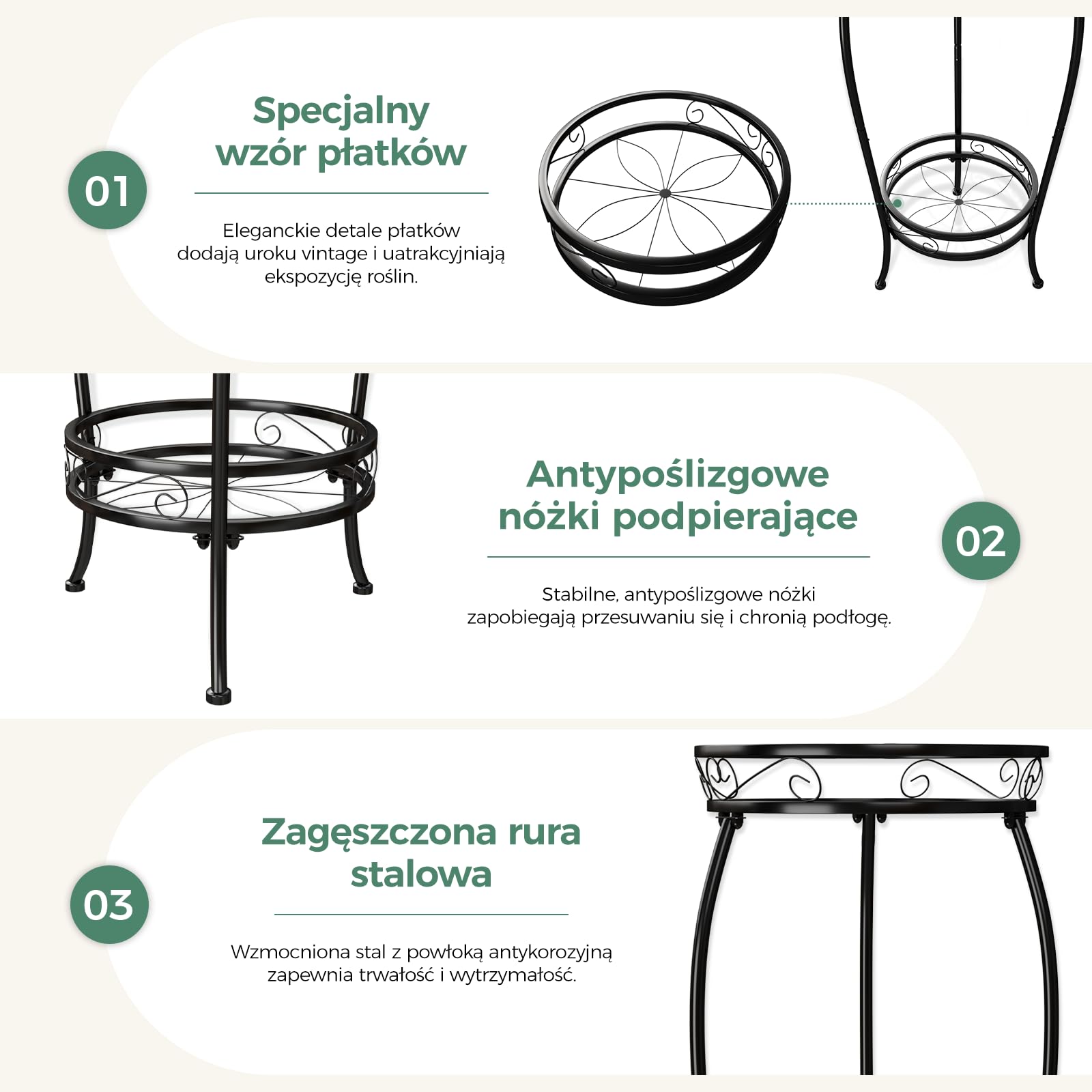 Bamworld Stojak na rośliny wewnętrzny metalowy 2-poziomowy półka na rośliny czarny uchwyt na rośliny duży stojak na rośliny na wiele roślin doniczki na patio ogród narożnik balkon salon
