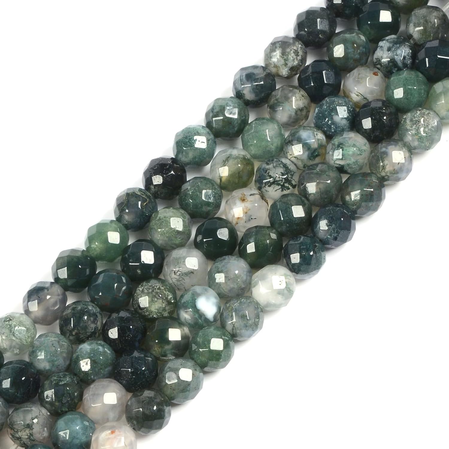 6mm Moss Agate Faceted Gemstone Round Loose Beads Strand 15.5-16" DIY Jewelry Making