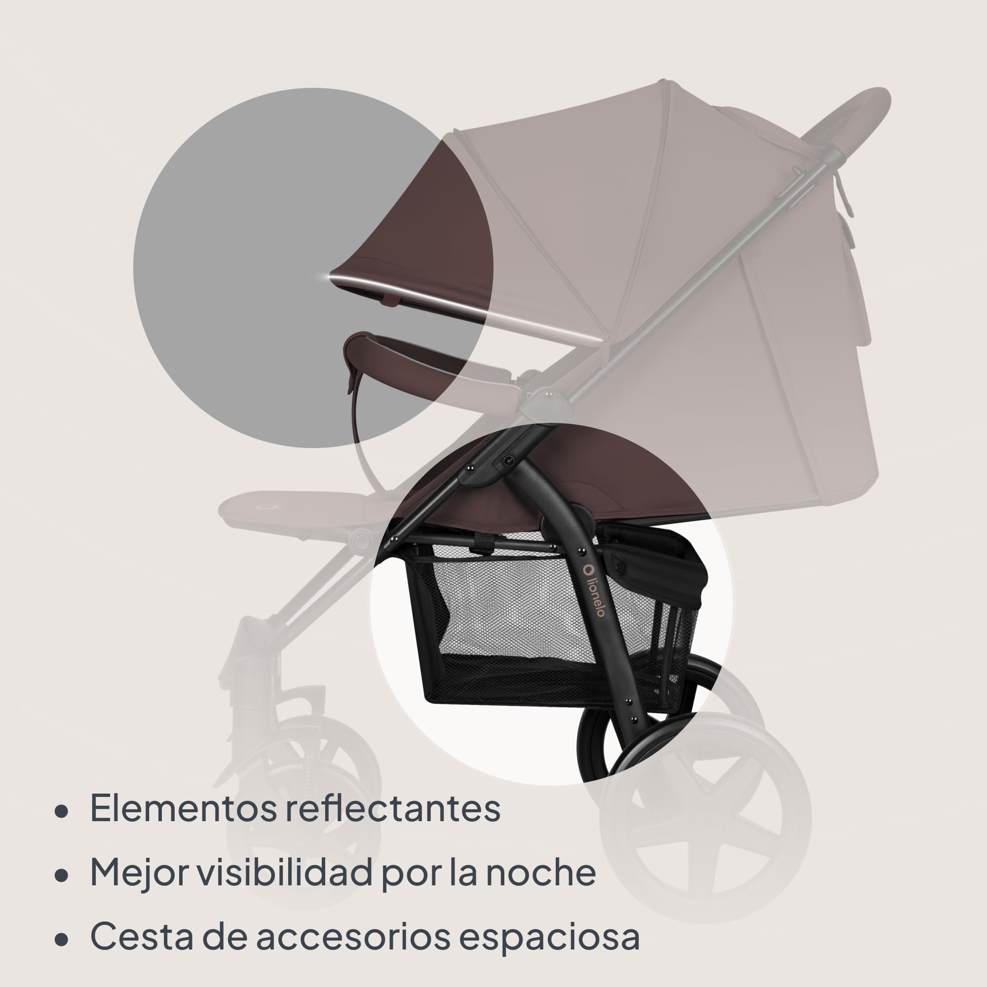 LIONELO Annet Silla de Pase Para niños hasta 22 kg 0-48M ajuste del respaldo hasta posición horizontal Capucha XXL Plegable fácil con ventana Mosquitera (Chocolate Negro)