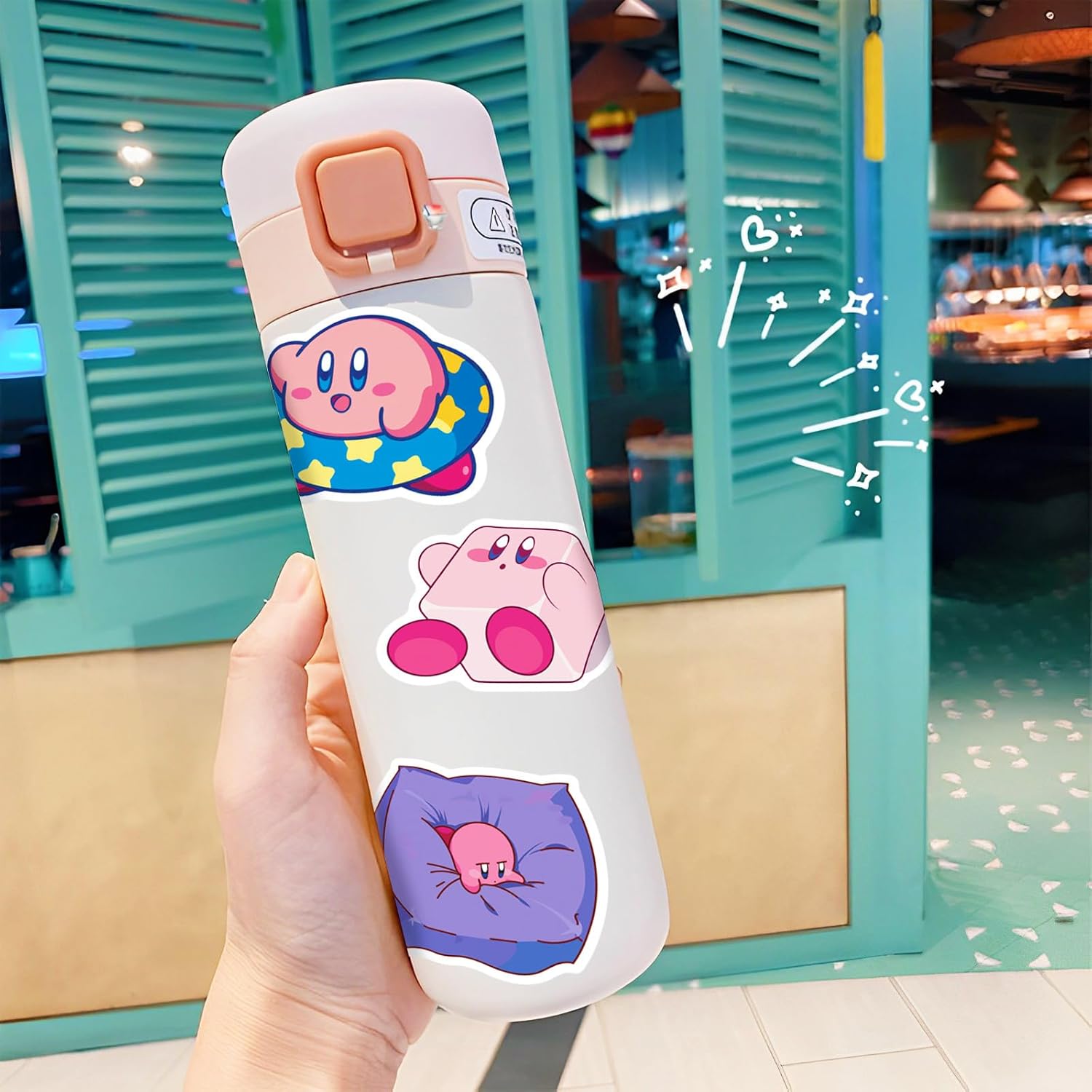 50pcs Kirby Game Stickers for Kids, Cool Waterproof Vinyl Decal for Teen Adult Boy Laptop, Travel Case, Phone, Bike, Water Bottle, Guitar, Computer, Skateboard (Black) - Image 2