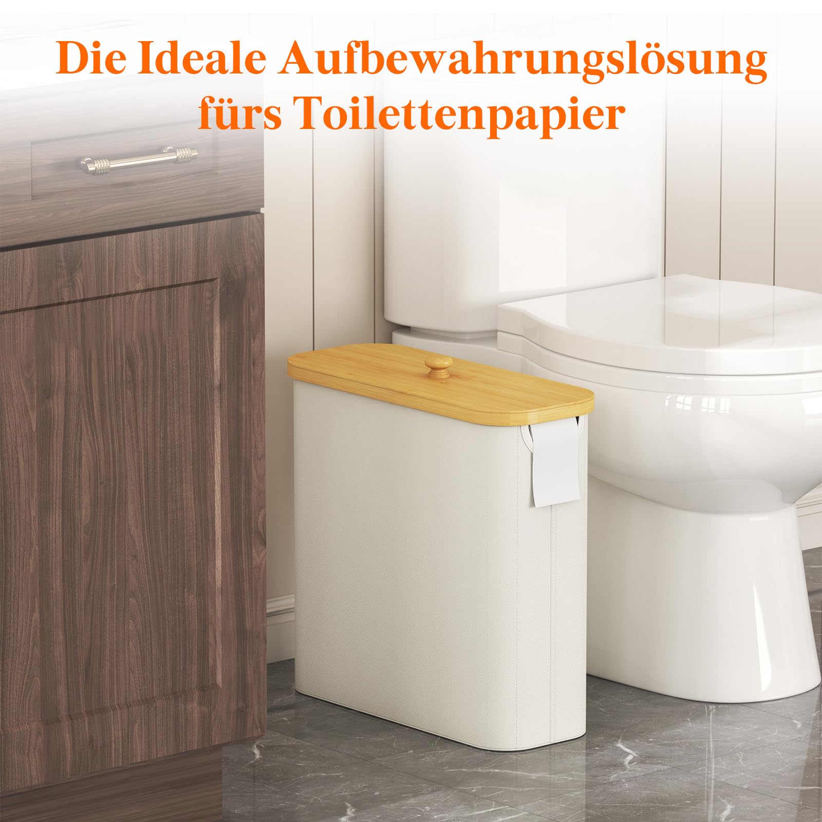 44L Toilettenpapier Aufbewahrungskorb Aus Bambus – Mit Deckel, Transparentem Fenster & Griff, Platzsparend Fürs Badezimmer