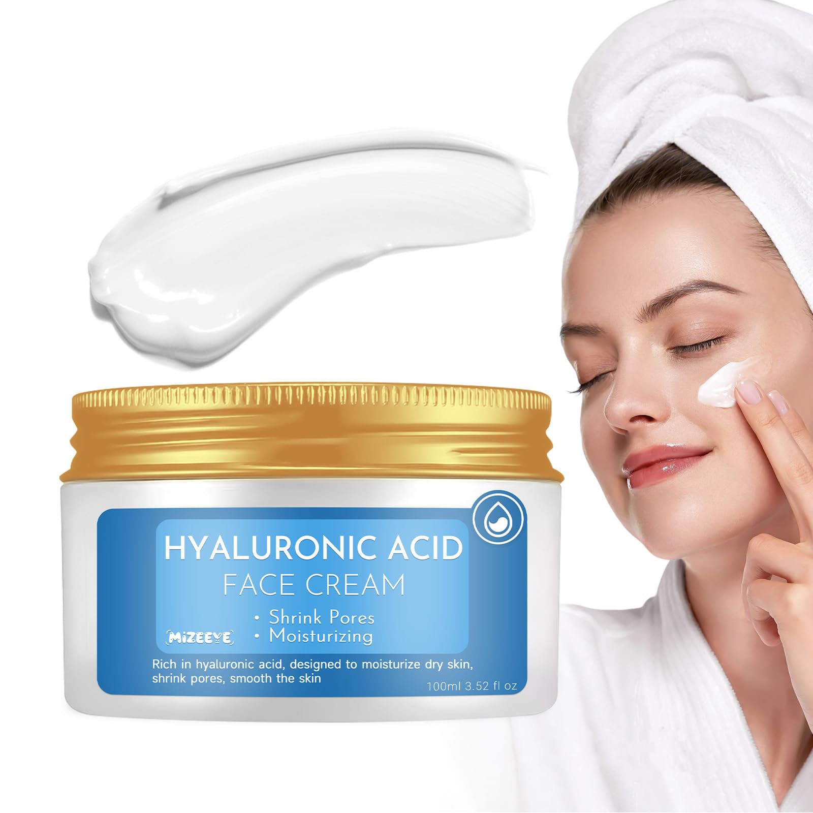 MIZEEYE Hyaluronic Acid Moisturizer For Face, 3.52 oz / 100ML Hyaluronic Acid Cream For Dry & Sensitive Skin, Moisturizing Face Cream For Daily.