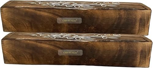 Miniatura 10 de Paquete de 2 quemadores de incienso de madera con forma de ataúd - 12 pulgadas talladas - Compartimento de almacenamiento, tallado