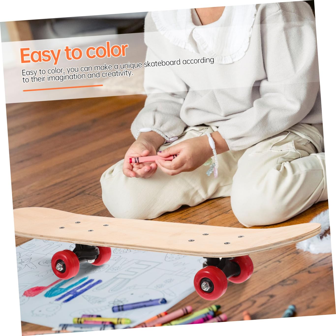 Tabla de Skate de Madera para Niños y Adultos, Diseño DIY en White Fácil de Pintar, Plantilla Doble para Dibujo y Patinaje, Obsequio Adecuado para Cumpleaños