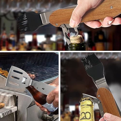 Vista 5 de Multiherramienta 5 en 1 para barbacoa, plegable y portátil, juego de herramientas de parrilla para barbacoa y campamento, juego de utensilios