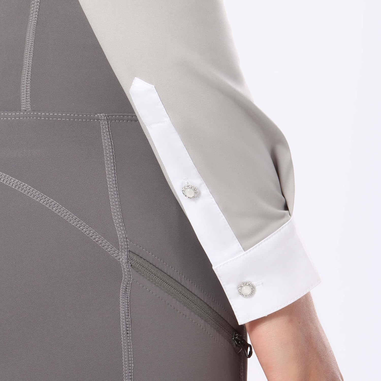 Harrison Howard Women's Equestrian Long Sleeve Riding Top Show Shirt Patchwork Design - Image 5