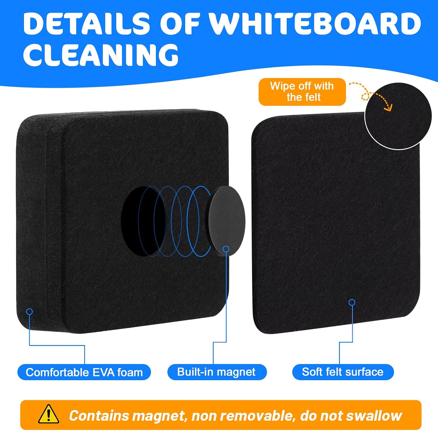 FUMILE 35 Pack Magnetic Mini Dry Erase Whiteboard Erasers for Classroom