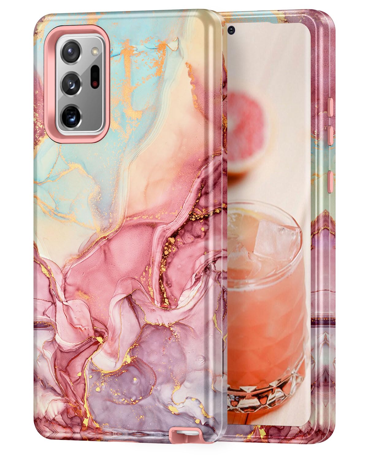 Btscase for Samsung Galaxy Note 20 Ultra Case,Marble Pattern 3 in 1 Heavy Duty Full Body Shockproof Hard PC+Soft Silicone Drop Protective Women Girls