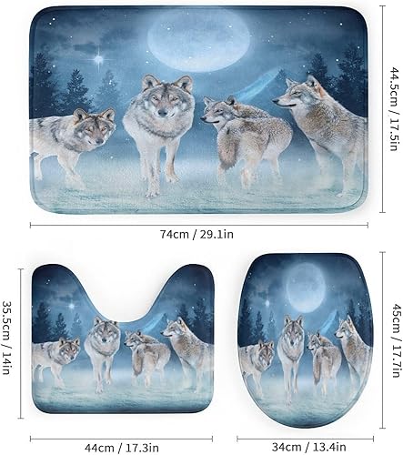 Miniatura 3 de Brebasf Winter Forest Wildlife Wolf - Juego de 4 cortinas de ducha impermeables con diseño de galaxia de fantasía, luna llena, lobos blancos con