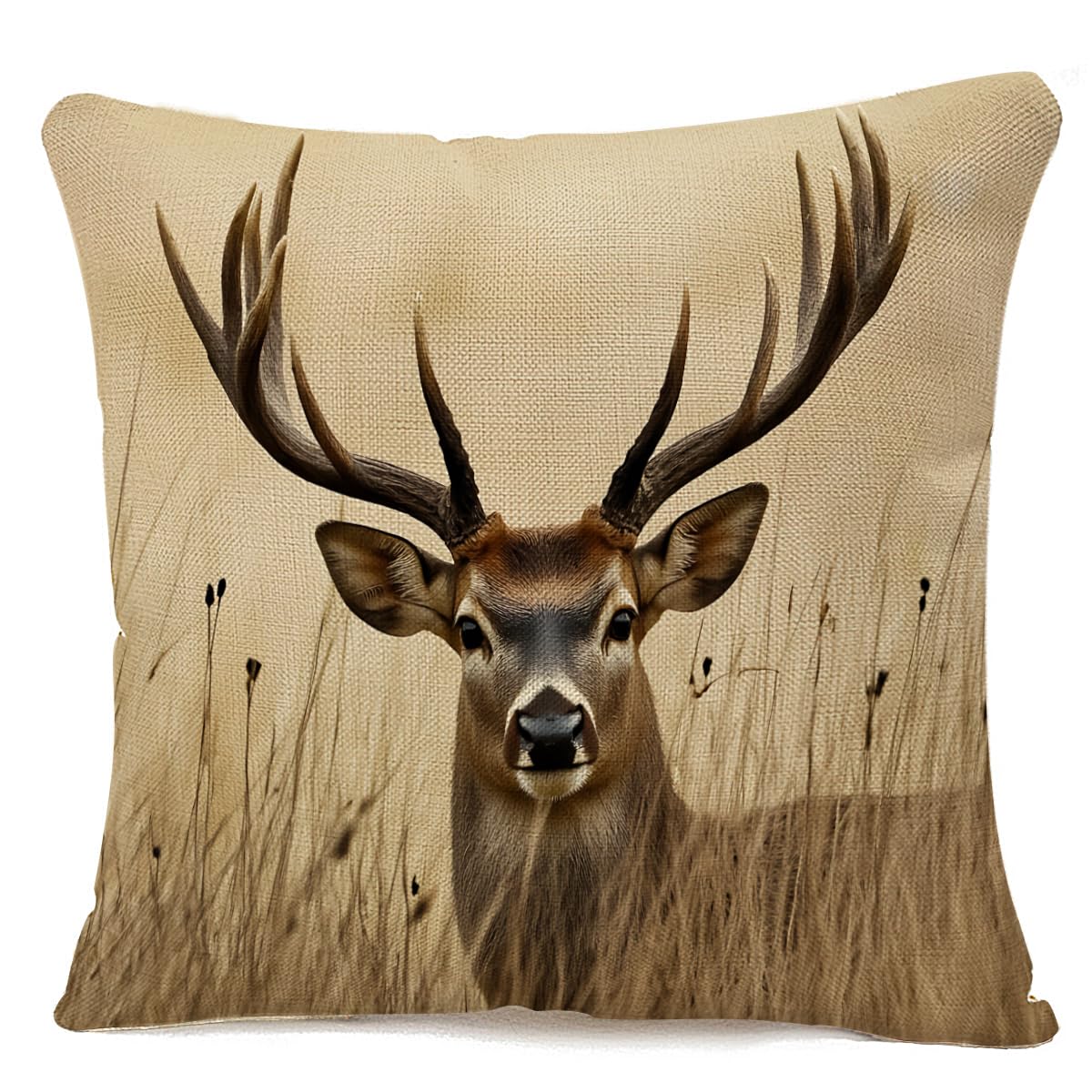 IBILIU Stag Deer Throw Pillow Covers 18X18,Whitetail Deer Fawn in Wilderness Cotton Linen Cushion Cases Decorative Pillow Cases for Couch Sofa Bedroom