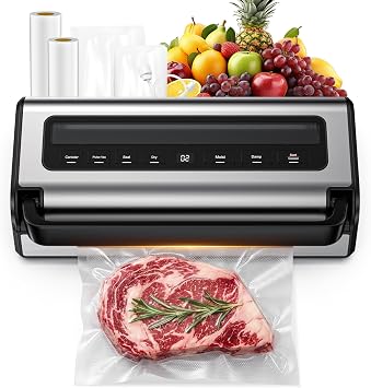 Vacuum Sealer Machine for Food, Multifunctional Automatic Food Saver for Dry, Moist & Canister Sealing, Built-in Cutter & Bag Storage | Complete Kit with 2 Rolls & 10 Bags