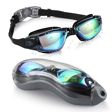 AEGEND Mirrored Swimming Goggles 2.0 No Leaking Anti Fog UV Protection Triathlon Swim Goggles Mirrored Coated with Free Protection Case for Adult Men Women Youth Kids Child, Black