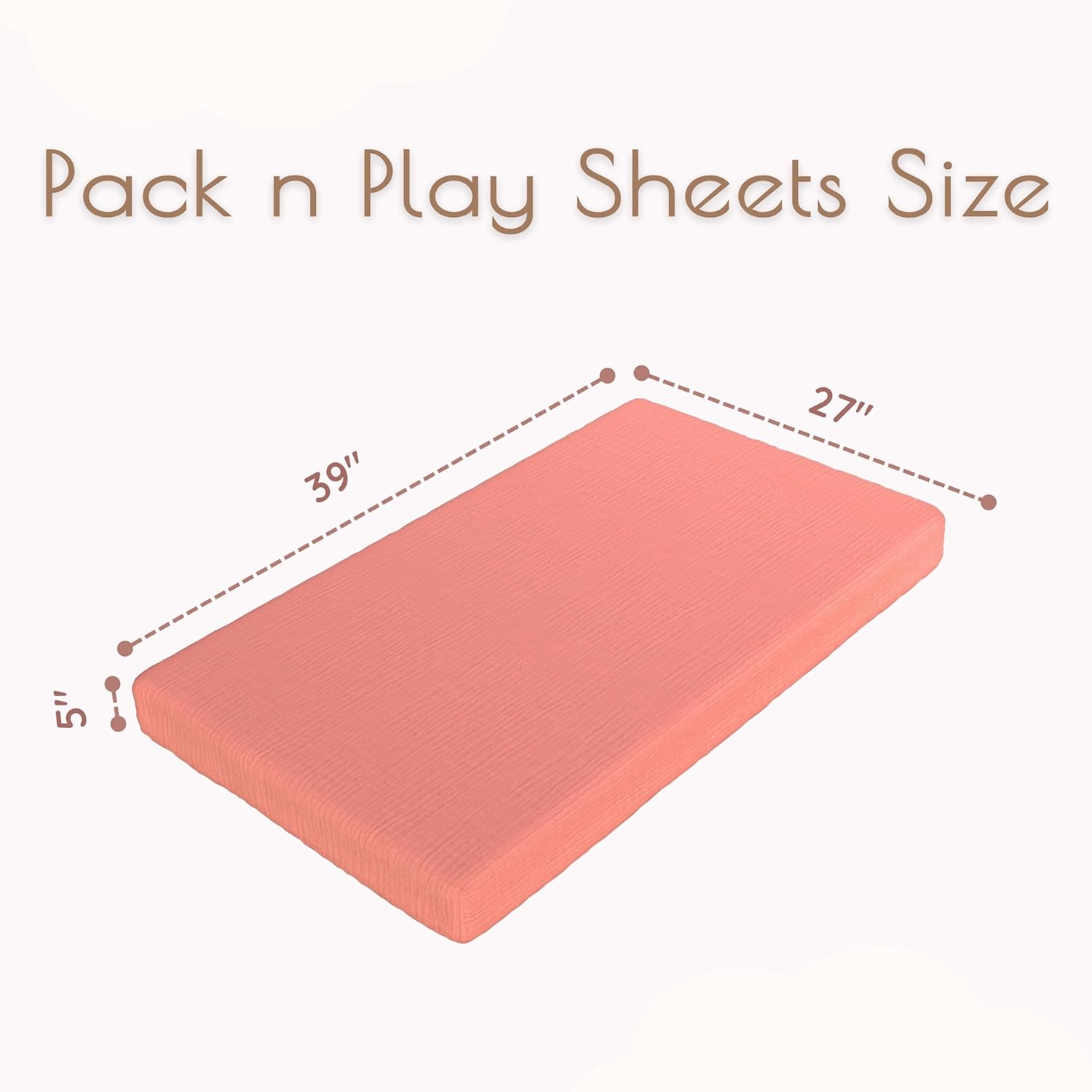 2-Pack Muslin Pack and Play Sheets Fitted, Cotton Muslin Mini Crib Sheets Girl, 27" x 39", Fits Graco Pack n Play Mattress, Playpen Sheets Pack n Play, Oeko-Tex (Floral Pink Pack n Play Sheets) - Image 3