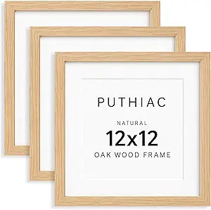 12x12 Oak Wood Picture Frame - Minimalist 12x12 Poster Frame, 12"x12" Picture Frame Wood, Natural Solid Wooden Picture Frames for Wall Art Photo and Prints(3 Pack, Beige)