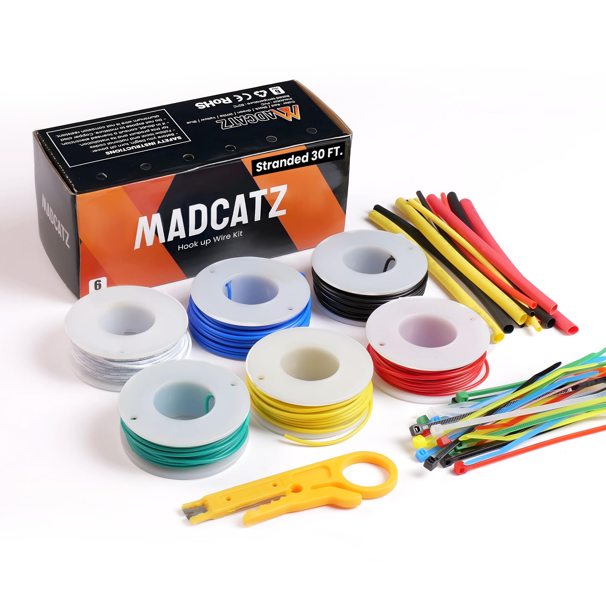 22 AWG MADCATZ Stranded Wires, 6 Colors Electrical Wire Cable PVC Insulation 30ft, Hook up Wire Kit 1007 Hookup Wire Tinned Copper for DIY Projects,