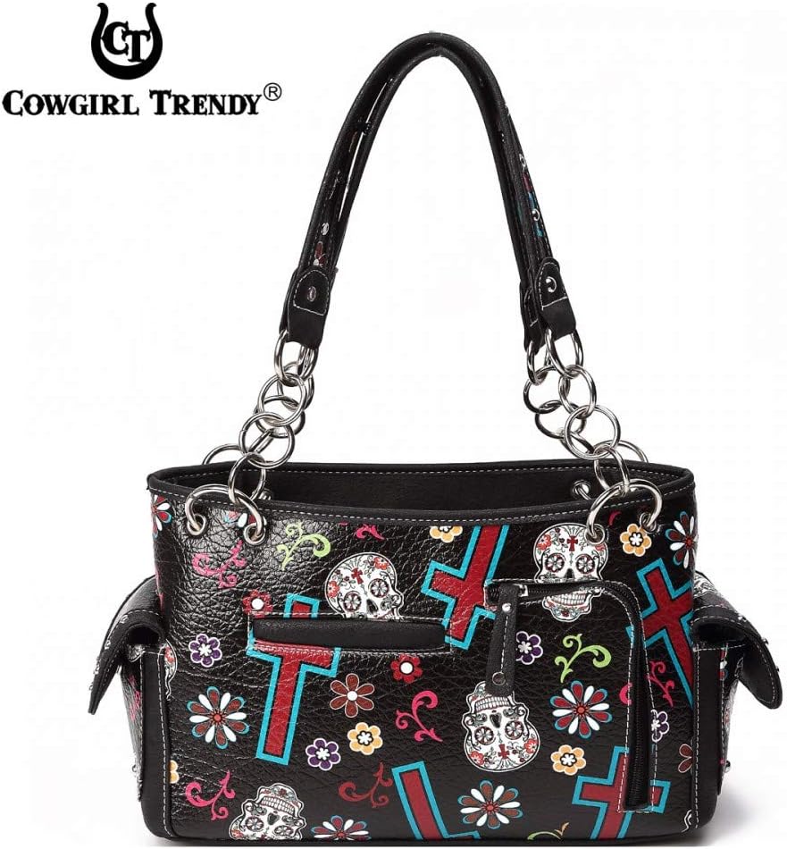 Sugar Skull Rose Flower Day of the Dead Purse Punk Gothic Totes Women Fashion Handbag Skeleton Shoulder Bag Wallet Set - Image 4