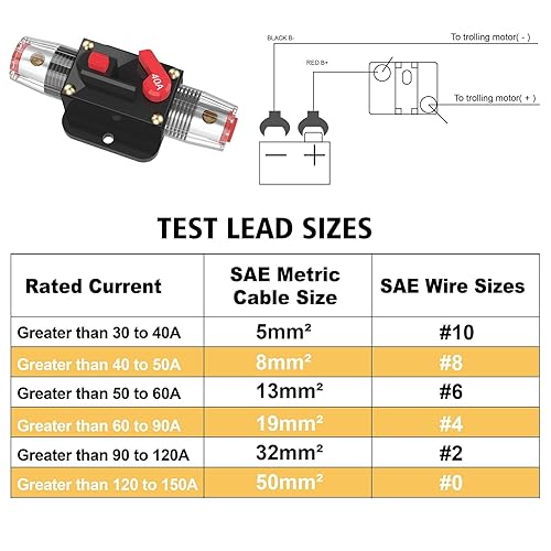 Miniatura 7 de Interruptor de disyuntor de 40 amperios, fusible impermeable de 40 A, soporte en línea, fusible reiniciable, reinicio manual, 12 V-48 V CC para