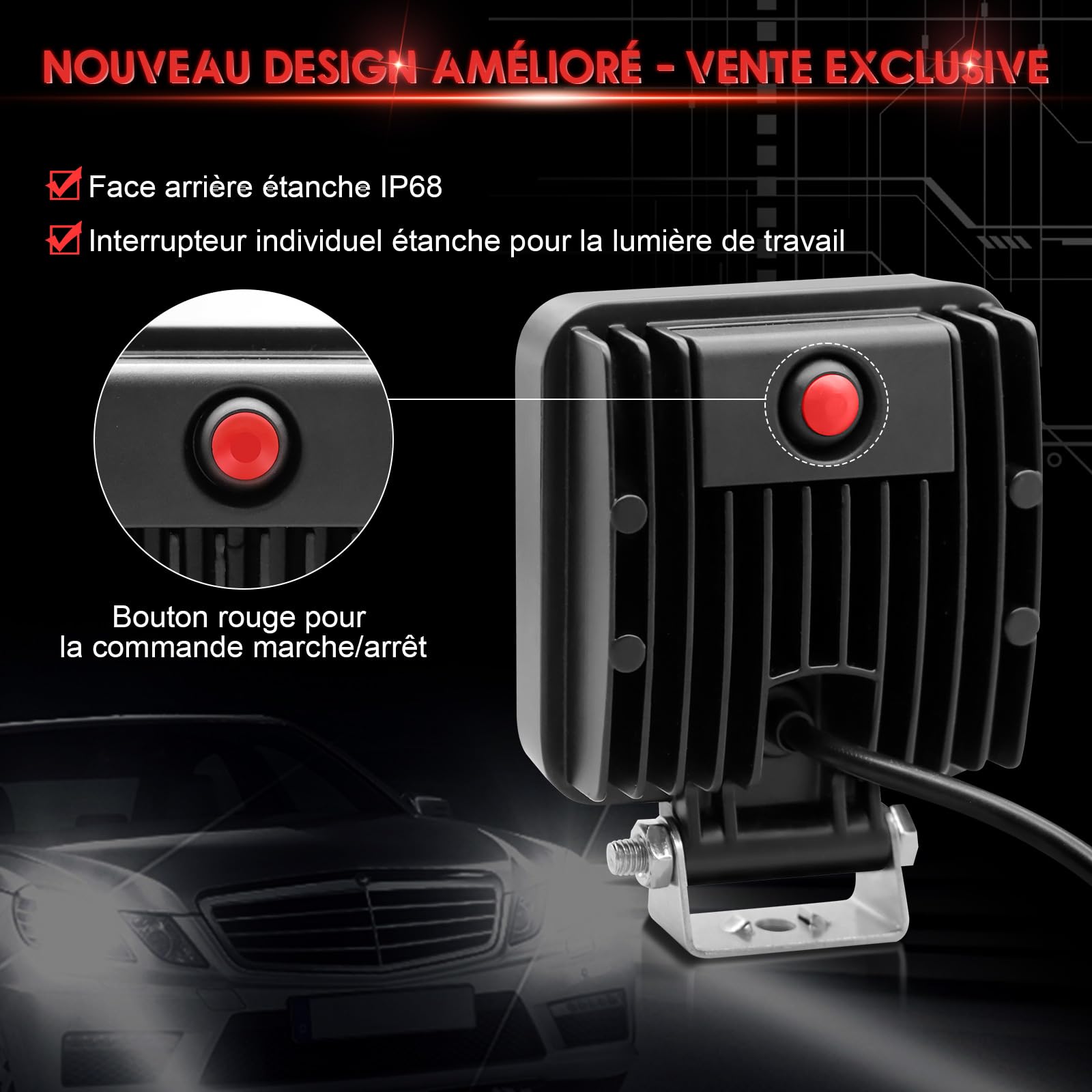 AnTom Phare de Travail LED 12V 24V 126W Carré Anti -interféron Lampe de travail étanche IP68 à haute luminosité für Voiture camions SUV, ATV, Lkw, offroad