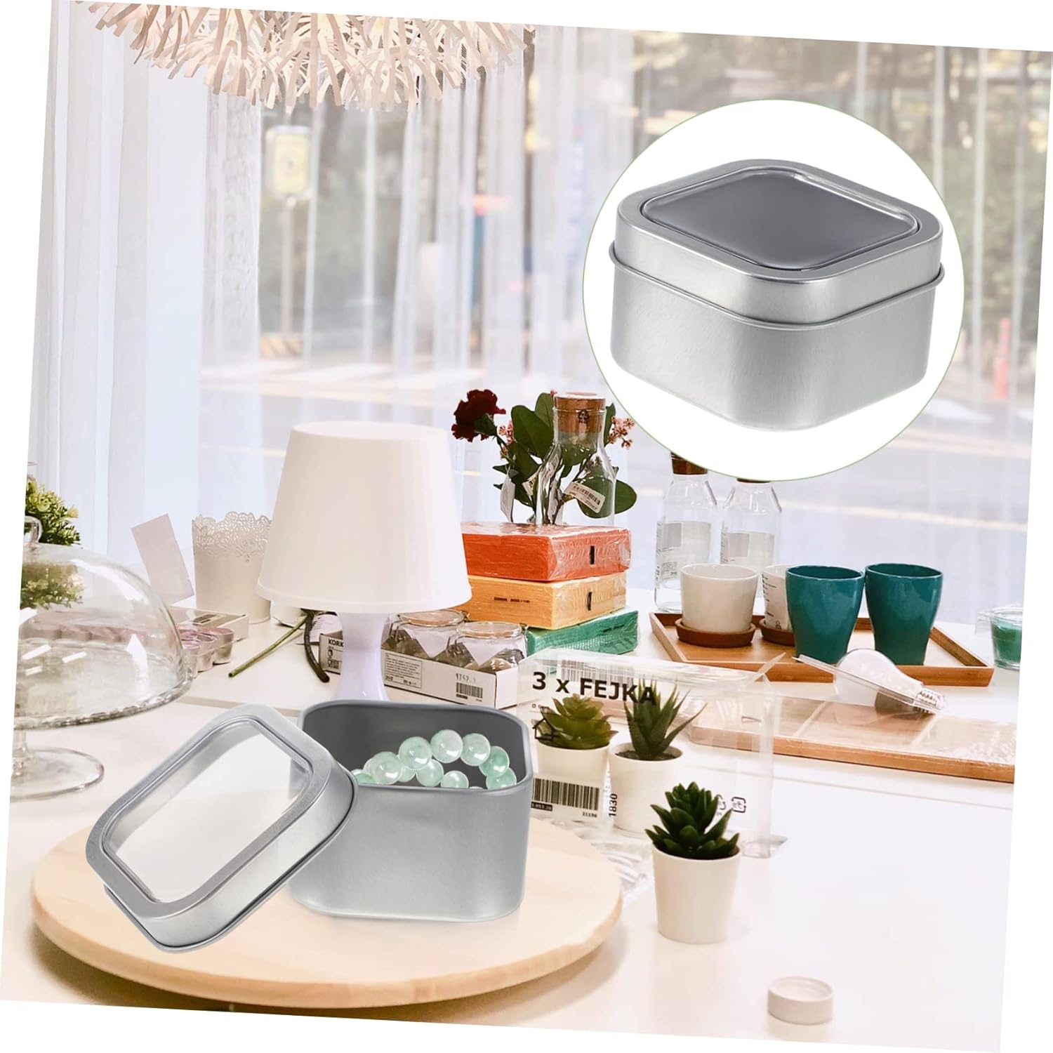 Holibanna 15pcs Metal Square Tins Window Lids DIY Candle Making Jars Silver Candle Tins Lids for Box