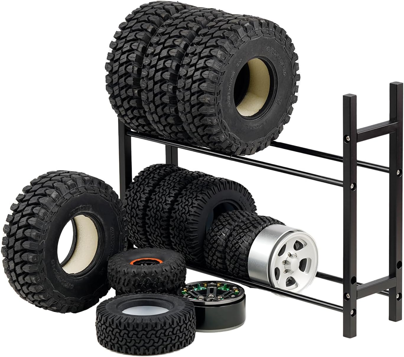 RC Car Aluminum Alloy Tire Rack/Wheel Rack Suitable for TRX4 SCX10 D90 D110 CC01 Etc RC Carwler Tires (Black)