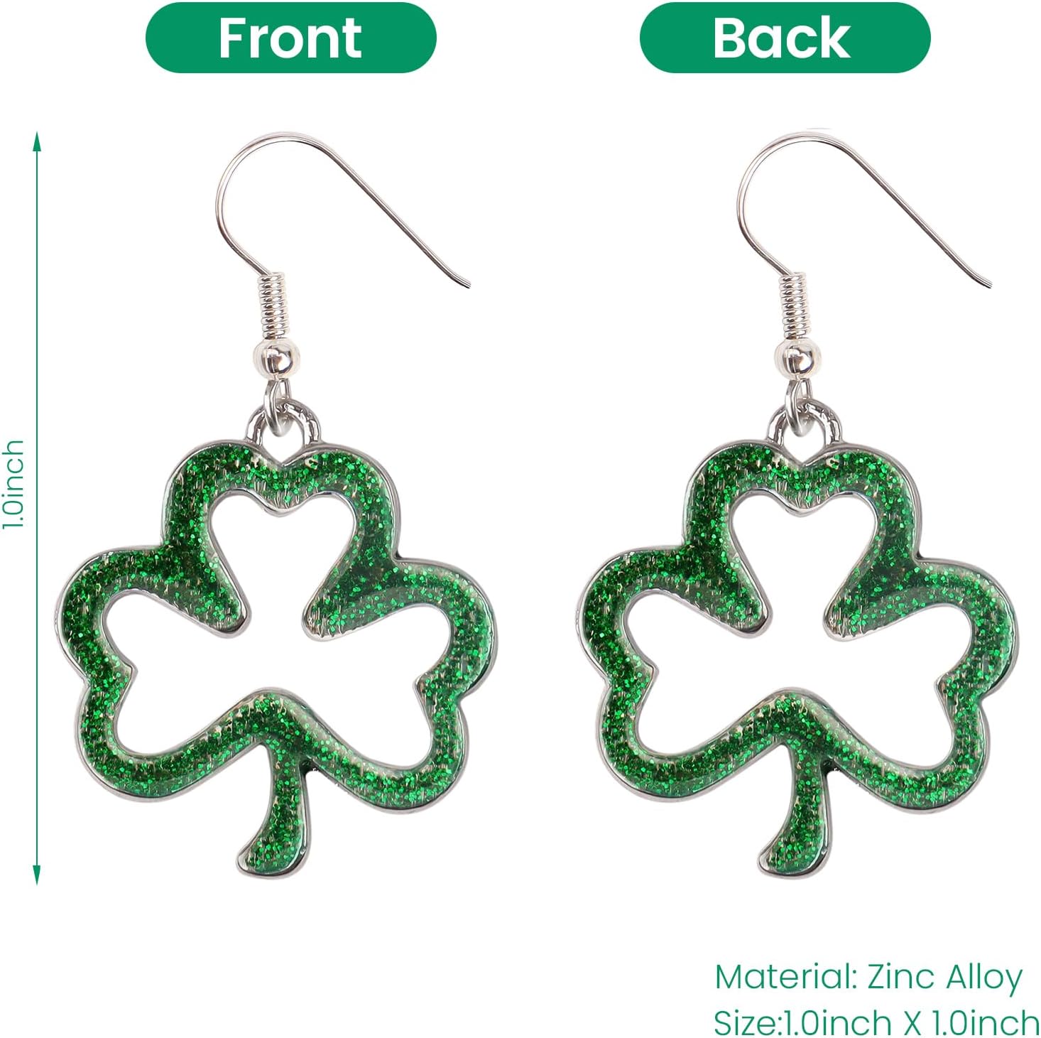St Patricks Day Earrings, Green Shamrock Dangle Earrings for Women, St. Patrick's Day Accessories Good Luck Hoop Earrings - Image 3