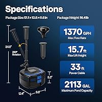 Vista 8 de VIVOHOME 4-in-1 Pond Filter System Kits, 1370 GPH Water Pump with Filter, Fountain and 13W Light Combo for Ponds up to 2113 Gallons