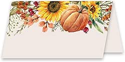 Koko Paper Co Thanksgiving Place Cards with Pumpkin and Sunflowers