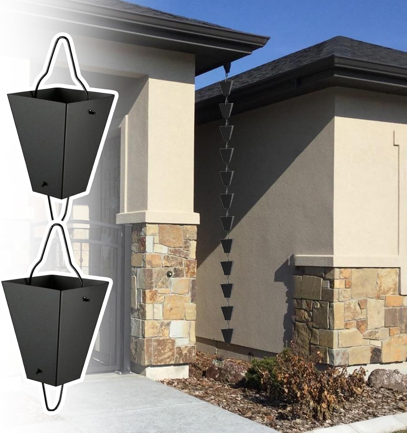 Black Aluminum Alloy Rain Chain for Downspouts, Adjustable Length, Heavy Duty, with S Hook, Decorative Outdoor Water Diverter(4m (13ft))