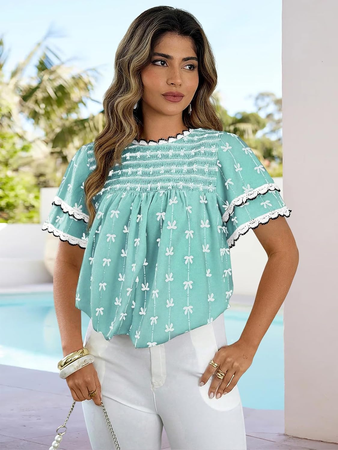 Boho Tops for Women Fashion Clothing Women Blouses Flowy Shirts Butterfly Sleeve Tunic Crew Neck T Shirts image 5