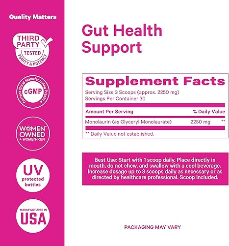 Miniatura 4 de Pink Stork Suplemento total de monolaurina para la salud intestinal, náuseas matutinas, apoyo inmunológico y salud vaginal para mujeres, bienestar